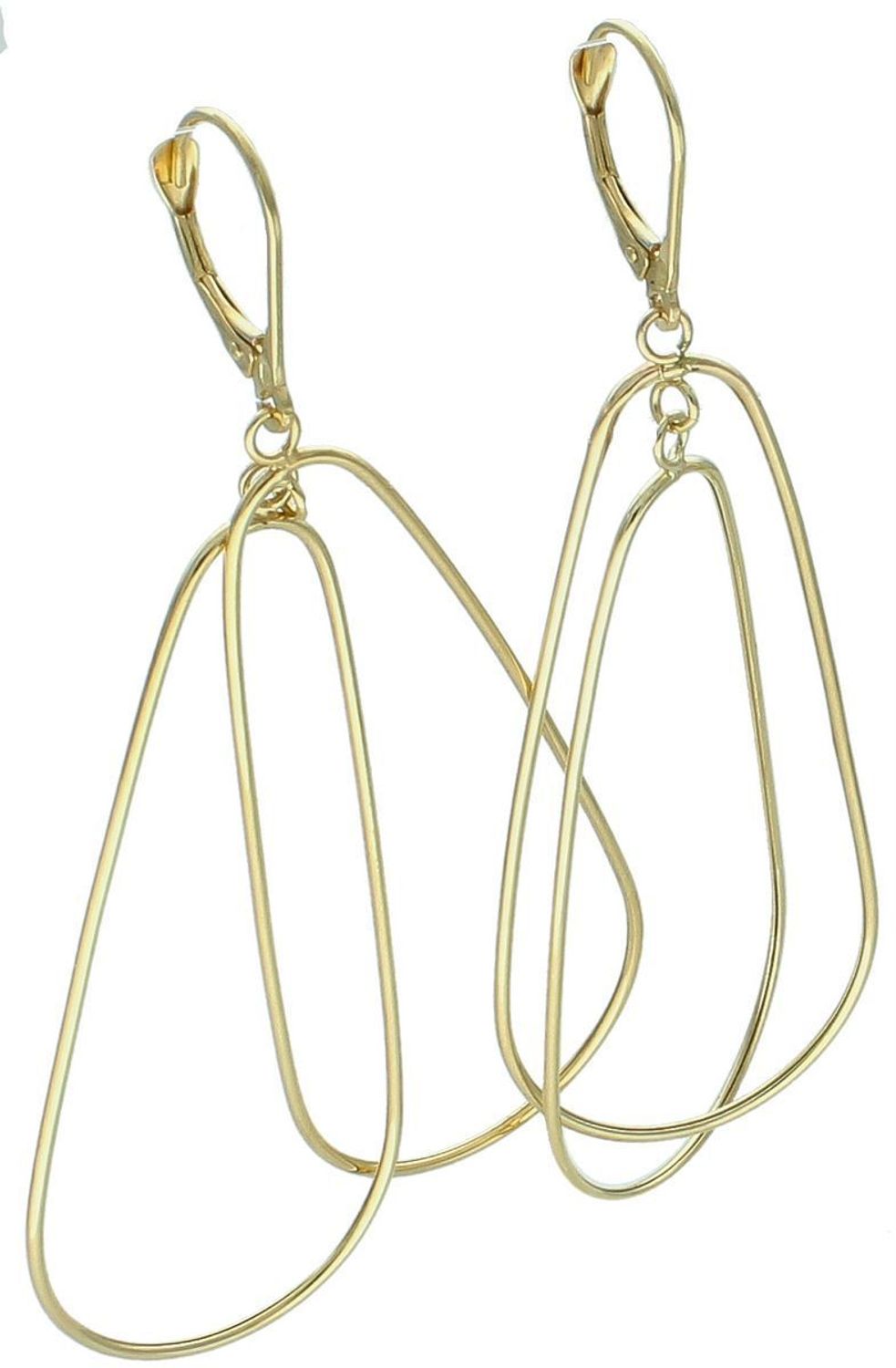 Eleganckie złote kolczyki damskie próby 585, długie owalne o długości 7,5 cm. Wygodne zapięcie typu bigiel angielski. Lekkie i stylowe – idealne na prezent.1.jpg